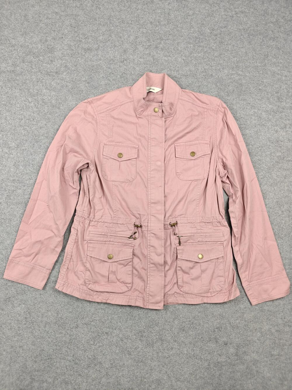 L.L. Bean Jacket Womens Medium Pink Military Twill Lightweight Zip Pockets